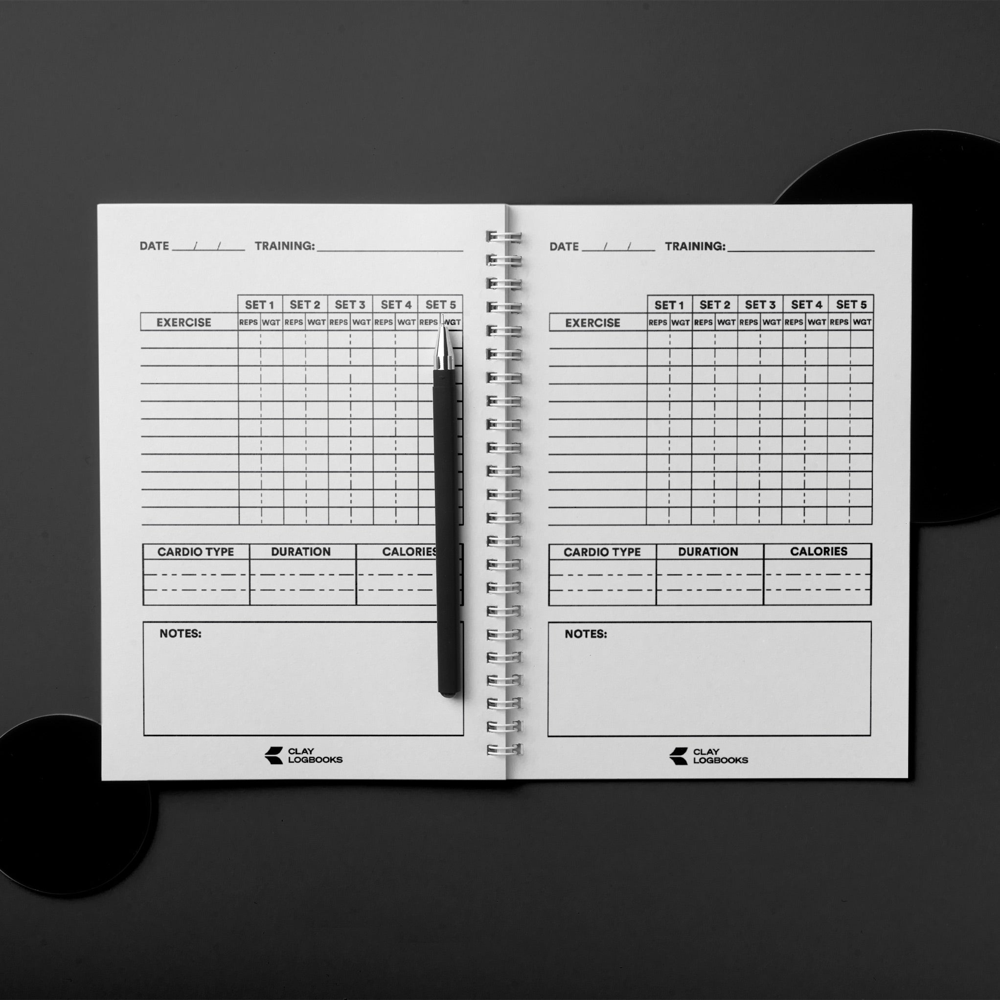 Internal tracking pages, showing the main layout of the logbook.
